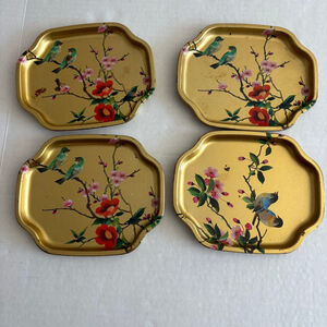 Elite Trays Gold Pink Floral Bird Vanity Trays Set of 4